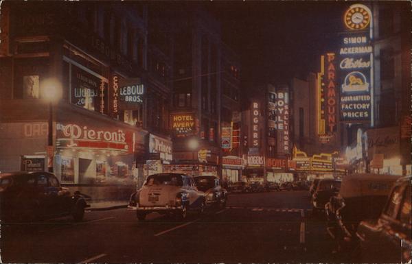 Theatre District at Night, Looking North on Washington Street Boston Massachusetts