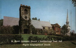 St. Mark's Episcopal Church, Southborough Town Hall, Pilgrim Congregational Church Massachusetts Postcard Postcard Postcard