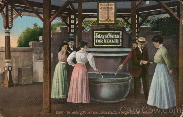 People at Drinking Fountain Shasta Springs California