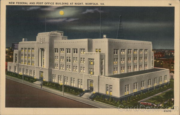 Federal and Post Office Building at Night Norfolk Virginia