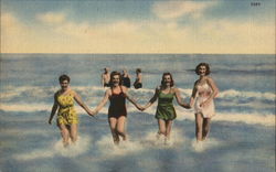 Ladies Running on an Ocean Beach Postcard
