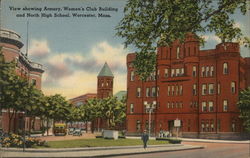 Armory, Womens Club Building and North High School Worcester, MA Postcard Postcard Postcard