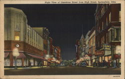 Limestone Street from High Street at Night Springfield, OH Postcard Postcard Postcard