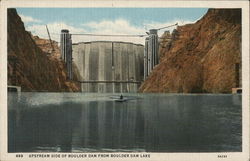 Upstream Side of Boulder Dam from Boulder Dam Lake Postcard