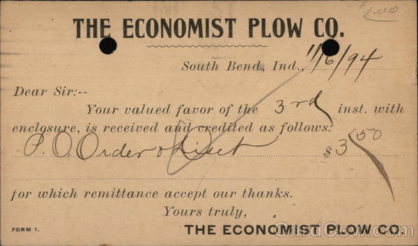 The Economist Plow Co. South Bend Indiana