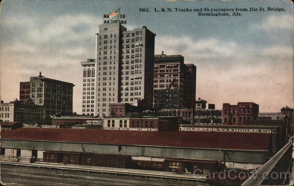 L. & N. Trucks and Skyscrapers From 21st St. Bridge Birmingham Alabama