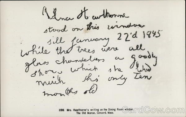 Mrs. Hawthorne's Writing on the Dining Room Window, The Old Manse Concord Massachusetts