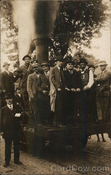 Men Posing on Train Trolley Atlantic Trains, Railroad