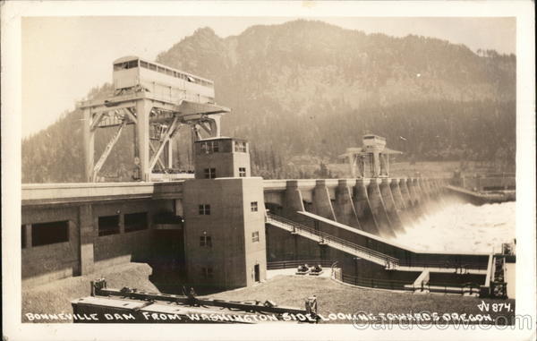Bonneville Dam From Washington Side Looking Towards Oregon