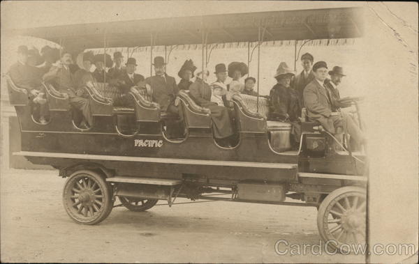 Passengers Riding on Open Air Pacific Bus, 1910 San Francisco California