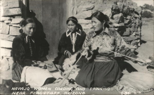 Navajo Women Carding and Spinning Flagstaff Arizona