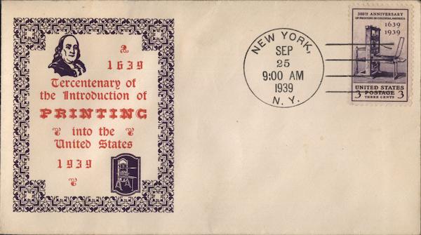 1639 Tercentenary of the introduction of Printing into the United States 1939