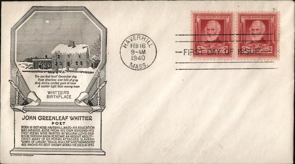 John Greenleaf Whittier Poet First Day Covers