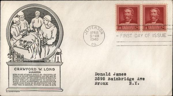 Crawford W. Long Surgeon First Day Covers