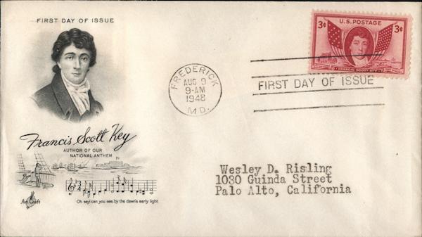 Francis Scott Key Author of Our National Anthem First Day Covers