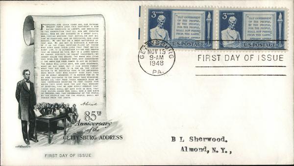 85th Anniversary of the Gettysburg Address First Day Covers