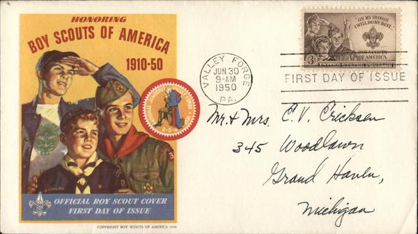 Honoring Boy Scouts of America 1910 - 1950 First Day Covers