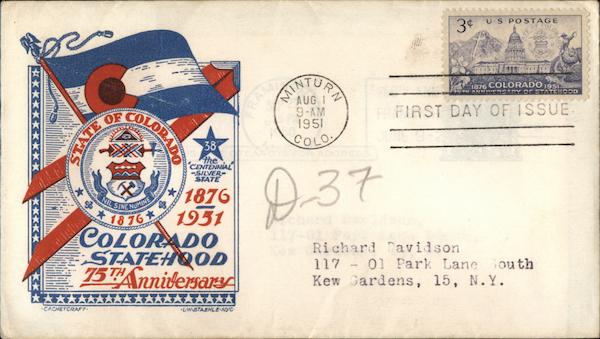 State of Colorado 75th Anniversary 1876-1951 First Day Covers