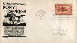 80th Anniversary Pony Express First Day Cover
