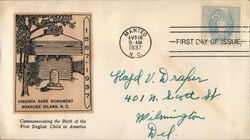 Commemorating the Birth of the First English Child in America Virginia Dare Monument 1587-1937 First Day Cover