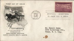 50th Anniversary of the Admission to Statehood of Washington  Montana North Dakota  South Dakota First Day Cover