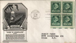 Henry Wadsworth Longfellow, Poet - "In the glory of the sunset, Thus departed Hiawatha." First Day Covers First Day Cover First  First Day Cover