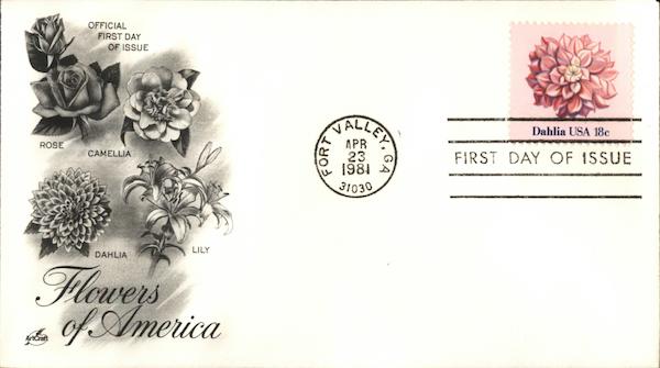 Flowers of America. Rose, Camellia, Dahlia, Lily First Day Covers