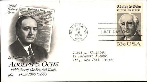 In Memory of Adolph S. Ochs, Publisher of the New York Times from 1896-1935