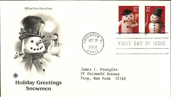 Holiday Greetings Snowmen First Day Covers