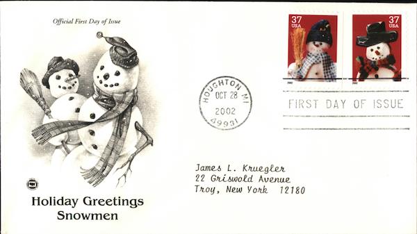 Holiday Greetings Snowmen First Day Covers