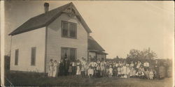 People Outside School or House Postcard