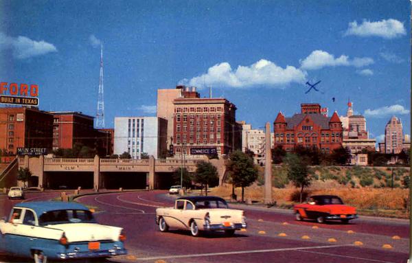 Three-Street approach to downtown Dallas Texas