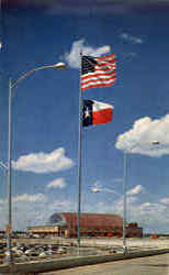 Flags Of The United States And Texas, Amon Carter Field Postcard