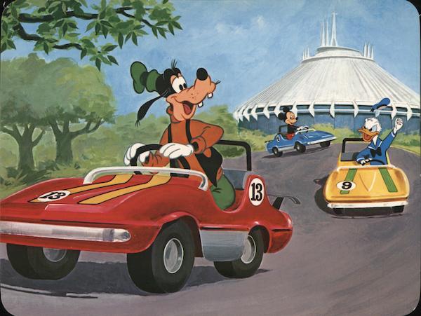 Goofy, Donald Duck & Mickey Racing Cars at Disneyland
