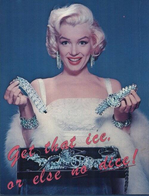 Marilyn Monroe Wearing and Holding Diamond Jewelry