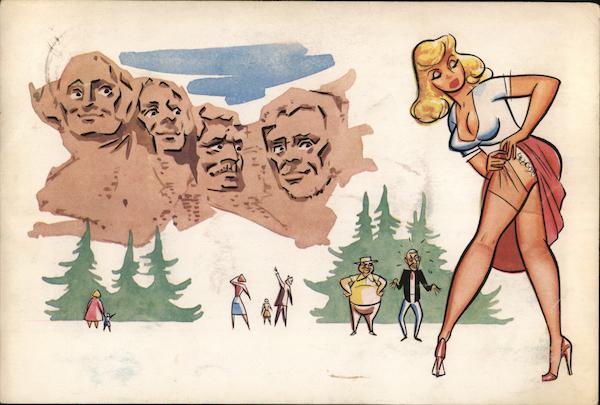 Mt. Rushmore Staring at Girl Adjusting Stockings Comic, Funny