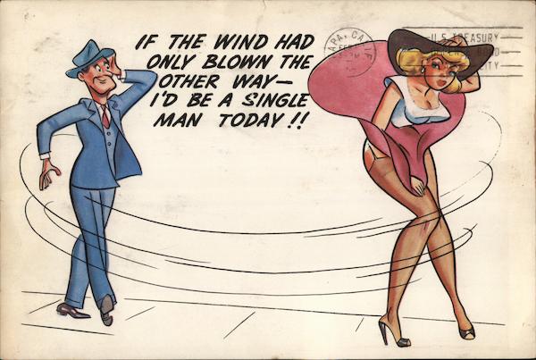 Man Watching Girl's Skirt Blow UP Comic, Funny