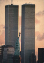 Statue of Liberty and Twin Towers of World Trade Center New York, NY Postcard Large Format Postcard Large Format Postcard