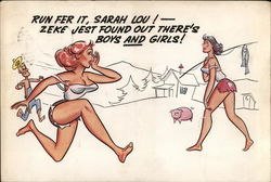 Two Scantily Clad Hillbilly Women Large Format Postcard