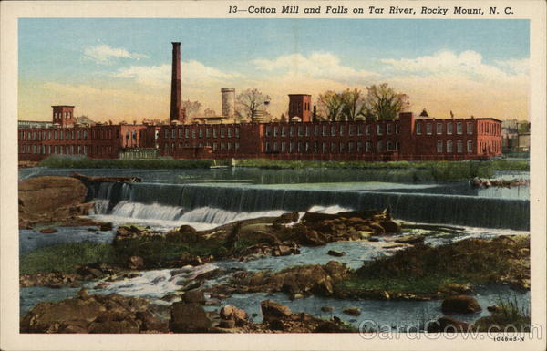 Cotton Mill and Falls on Tar River Rocky Mount North Carolina