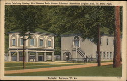 Main Drinking Spring, Hot Roman Bath House, Library, American Legion Hall Postcard