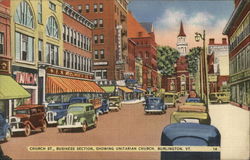 Church St., Business Section, Showing Unitarian Church Postcard