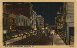 Night View of Market Street Harrisburg, PA Postcard Postcard Postcard