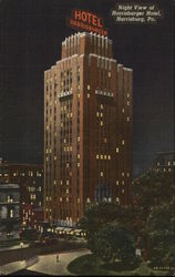 Night View of Harrisburger Hotel Pennsylvania Postcard Postcard Postcard