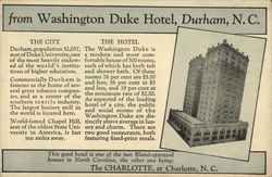 Washington Duke Hotel Durham, NC Postcard Postcard Postcard