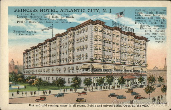 Princess Hotel, Ocean End of South Carolina Ave. Atlantic City New Jersey