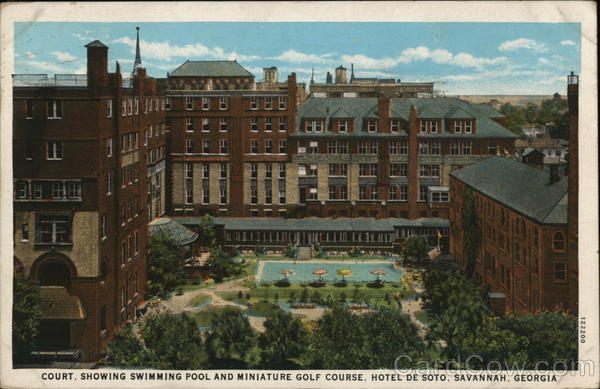 Court, Showing Swimming Pool and Miniature Golf Course, Hotel De Soto Savannah Georgia