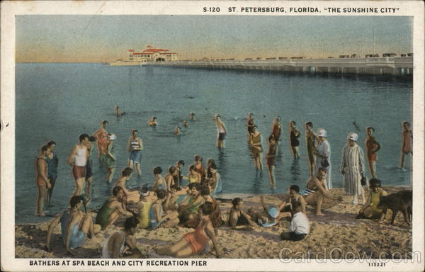 Bathers at Spa Beach and City Recreation Pier St. Petersburg Florida
