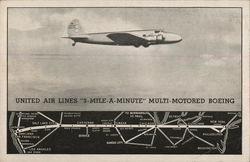 United Air Lines 3-Mile-A-Minute Multi-Motored Beoing Postcard