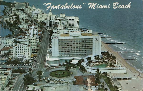 View of Beach Looking North from Seville Hotel to Hotel Row Miami Beach Florida
